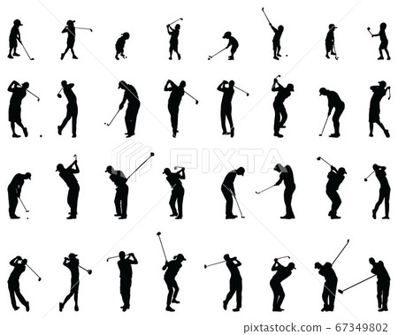 Black silhouettes of golf players on a white background 67349802
