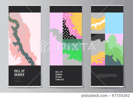 Vector layout of roll up mockup design templates for vertical flyers, flags design templates, banner stands, advertising. Japanese pattern template. Landscape background decoration in Asian style. Vector layout of roll up mockup design templates for vertical flyers, flags design templates, banner stands, advertising. Japanese pattern template. Landscape background decoration in Asian style. 67350262