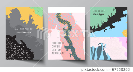 Vector layout of A4 cover mockups design templates for brochure, flyer layout, cover design, book design, brochure cover. Japanese pattern template. Landscape background decoration in Asian style. 67350263