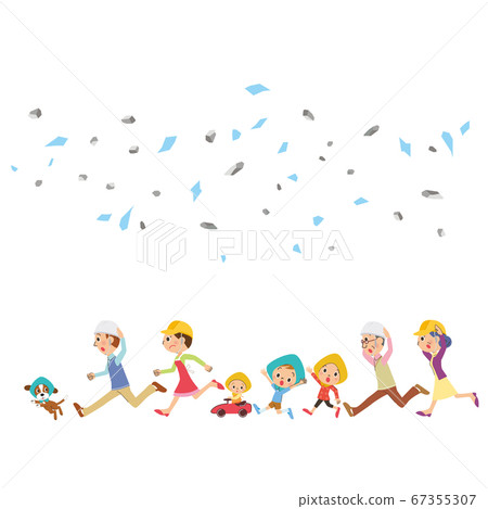 A family of three generations is running away from a disaster 67355307