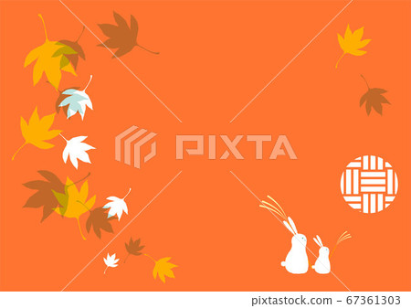 秋天的樹葉和白兔子的秋天日本背景 67361303