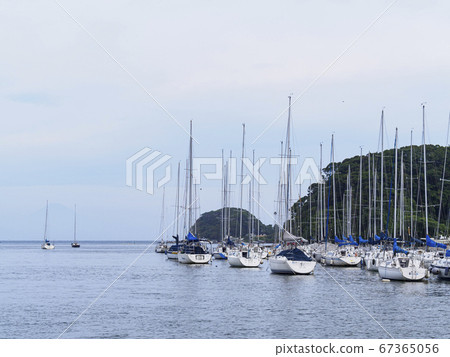 The rainy season in Moroiso Bay on the Miura Peninsula, a famous place in Shonan (Mt. Fuji can be seen over there) 67365056