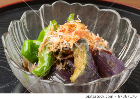 Deep fried eggplant and Manganji peppers Deep fried eggplant and Manganji peppers 67367170