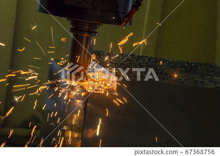 The burning chip from CNC milling machine. The burning chip from CNC milling machine. 67368756