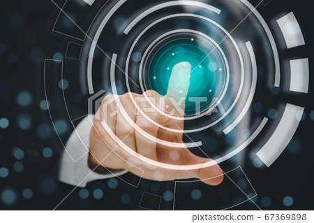 businessmen use finger choose to press icons businessmen use finger choose to press icons 67369898