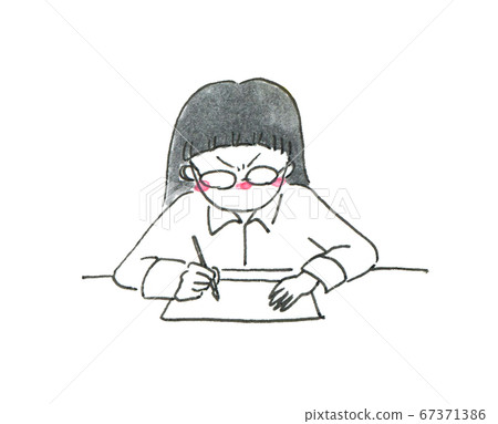 Woman at the desk Watercolor illustration Woman at the desk Watercolor illustration 67371386