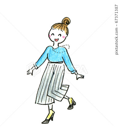 一個微笑著出去散步的女人,水彩插圖 一個微笑著出去散步的女人,水彩插圖 67371387