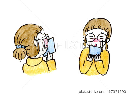 兩個哭泣的婦女水彩插圖 兩個哭泣的婦女水彩插圖 67371390