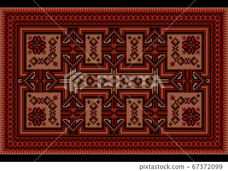 Carpet with oriental vintage ornament in red... - Stock Illustration ...