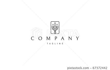 Vector logo on which an abstract image of three leaves and a drop at the bottom in a rectangle. 67372442
