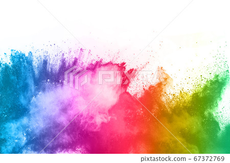 abstract powder splatted background. Colorful powder explosion on white background. Colored cloud. Colorful dust explode. Paint Holi. 67372769