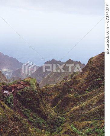 Santo Antao Cape Cabo Verde. Local village on mountain top on hiking trail in Ribeira de Janela Santo Antao Cape Cabo Verde. Local village on mountain top on hiking trail in Ribeira de Janela 67374377