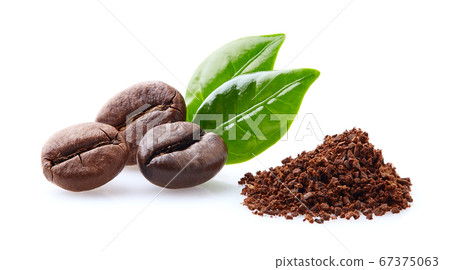 Coffee heap and coffee beans on white background Coffee heap and coffee beans on white background 67375063