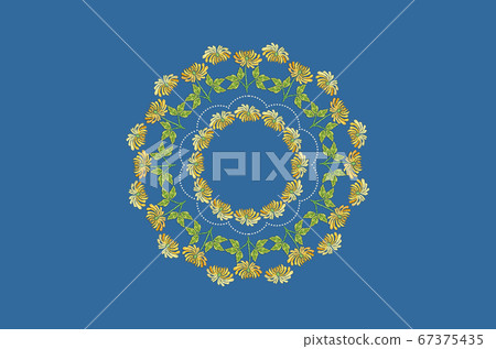 Delicate pattern for embroidery napkins with yellow asters and  wavy frame of beads  67375435