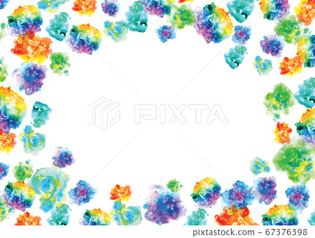 Hand painted bright colorful watercolor blot dots spots border frame ornament illustration. A4 A5 A3 international paper slide poster card with free blank copy space for text. 67376398