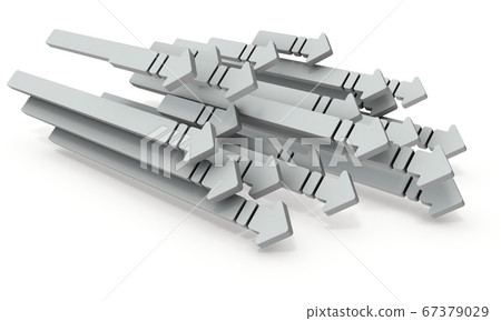 Many arrows going in the same direction. It represents the flow of time. 3D rendering. 67379029