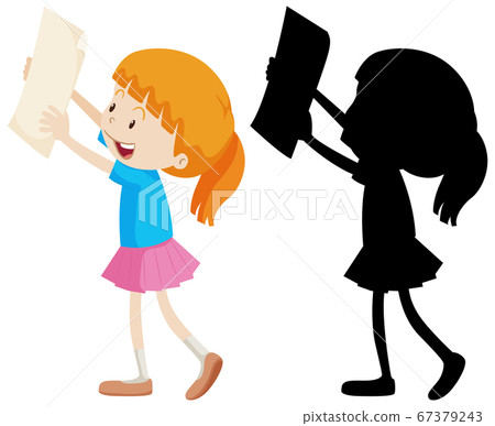 Happy girl holding paper with its silhouette Happy girl holding paper with its silhouette 67379243