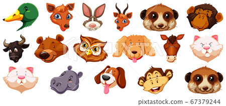Set of different cute cartoon animals head huge Set of different cute cartoon animals head huge 67379244