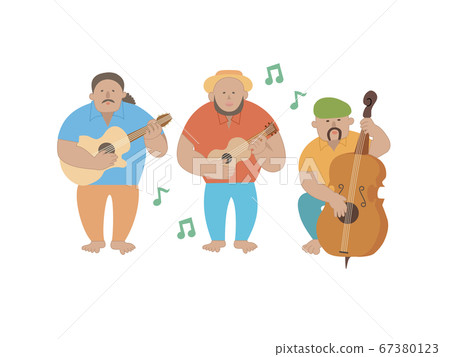 夏威夷四弦琴，彈吉他和低音提琴的音樂家 67380123