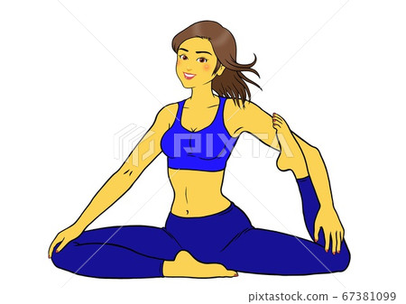 Yoga instructor woman doing pigeon pose 67381099