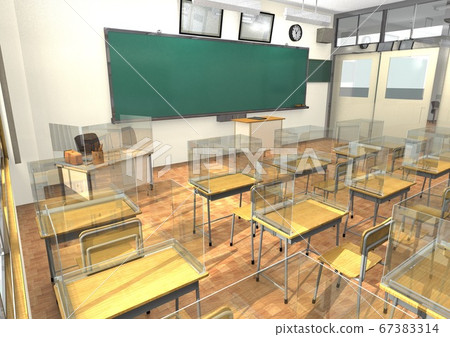 3DCG教室圖像，其中包括針對新型冠狀病毒等傳染病的措施 67383314