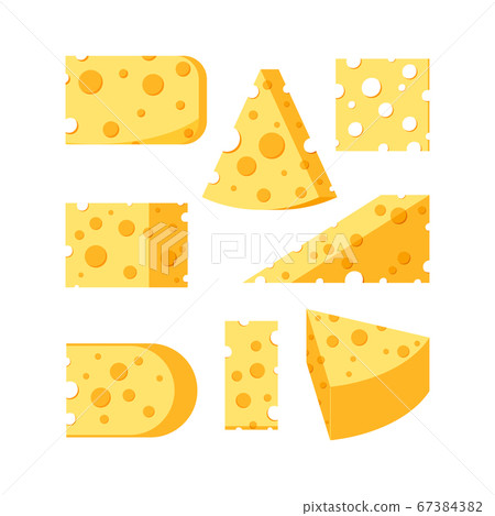 Cheese with hole various shapes slices vector set isolated on white background. Cheese with hole various shapes slices vector set isolated on white background. 67384382