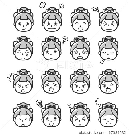 Facial expression set Female face monochrome Facial expression set Female face monochrome 67384682