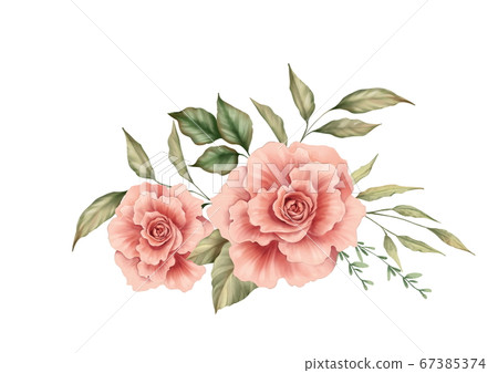 Flowers and leaves arrangement, watercolor floral illustration, design element Flowers and leaves arrangement, watercolor floral illustration, design element 67385374