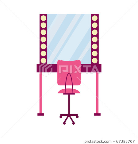 Make up table with mirror and chair, flat cartoon vector illustration isolated. Make up table with mirror and chair, flat cartoon vector illustration isolated. 67385707
