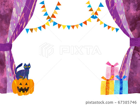 Vector Halloween illustration frame of purple curtain Vector Halloween illustration frame of purple curtain 67385746