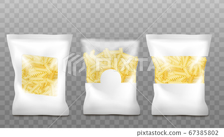Realistic pasta package mockup set - white plastic bag with clear window Realistic pasta package mockup set - white plastic bag with clear window 67385802