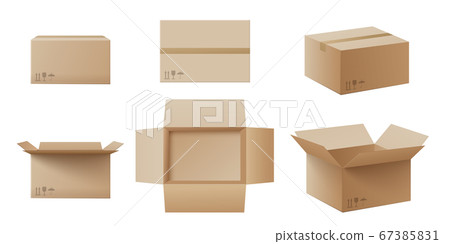 Download Realistic Cardboard Box Mockup Set From Side Stock Illustration 67385831 Pixta