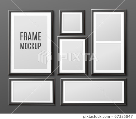 Realistic black photo frame mockup set hanging... - Stock Illustration ...