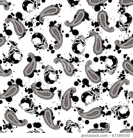 Skull and paisley seamless pattern, 67386500