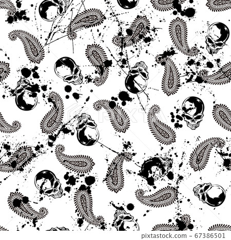 頭骨和佩斯利的無縫模式， 67386501