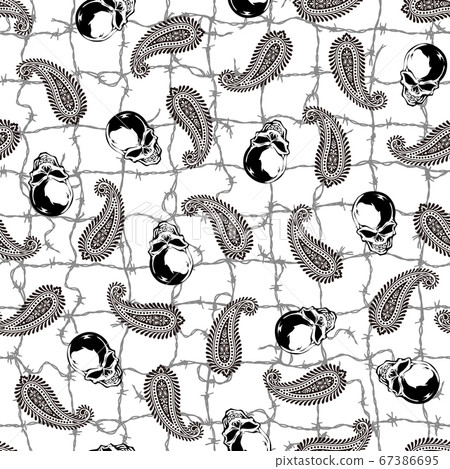 Skull and paisley seamless pattern, Skull and paisley seamless pattern, 67386695