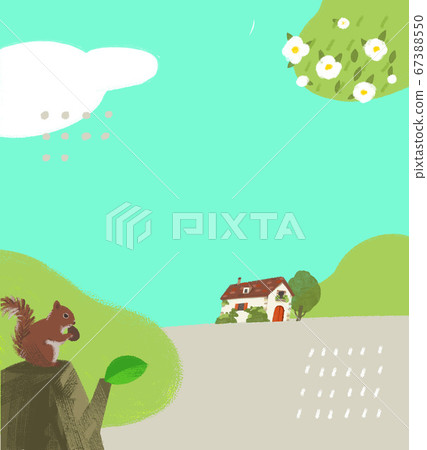 Squirrel in the forest and french rustic house 67388550