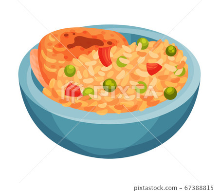Rice and Chicken with Spices as Cuban Dish Vector Illustration Rice and Chicken with Spices as Cuban Dish Vector Illustration 67388815