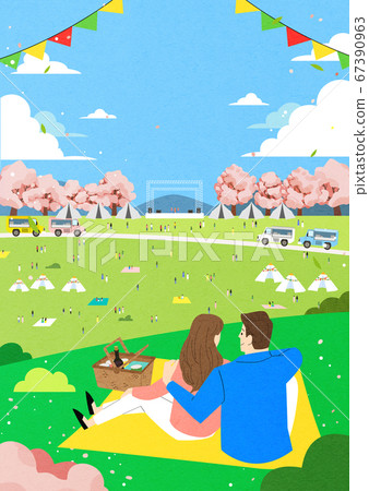 Spring landscape background. People enjoy picnic in the park illustration 008 Spring landscape background. People enjoy picnic in the park illustration 008 67390963