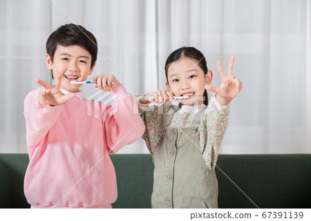 Happy children concept, a portrait of asian children smiling 302 67391139