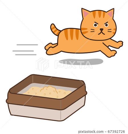 Illustration of a toilet high cat running excitedly after the toilet 67392726