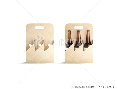 Blank craft glass beer bottle cardboard holder mockup, front view 67394204