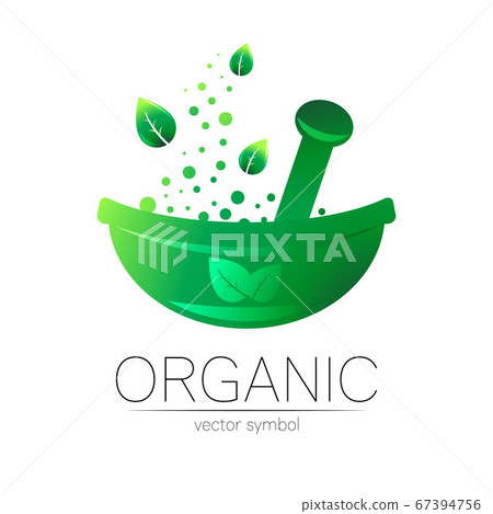 Green herbal bowl vector logotype. Concept symbol for medical, clinic, pharmacy business or shop. Nature design with few leaves element. Creative ECO label or logo. Traditional herbal therapy. Green herbal bowl vector logotype. Concept symbol for medical, clinic, pharmacy business or shop. Nature design with few leaves element. Creative ECO label or logo. Traditional herbal therapy. 67394756