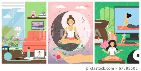 Yoga classes for women, vector poster template set 67395503