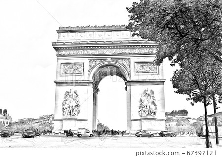 drawing style representing a glimpse of the Arc de Triomphe in Paris drawing style representing a glimpse of the Arc de Triomphe in Paris 67397121