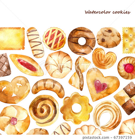 Frame with watercolor cookies and biscuits 67397159