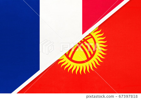 France and Kyrgyzstan or Kyrgyz Republic, symbol flags France and Kyrgyzstan or Kyrgyz Republic, symbol flags 67397818
