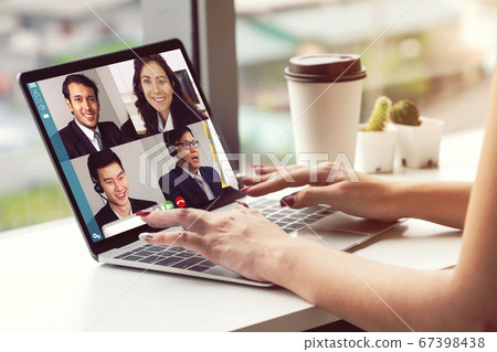 Video call business people meeting on virtual workplace or remote office 67398438