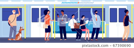 People in public transport. Subway train travel, crowd in urban metro. Overcrowded carriage, modern city transportation vector illustration 67398690