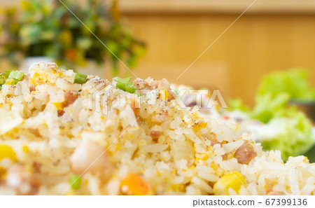 Thai Sour Pork Fried Rice in Close Up View on Left Frame Thai Sour Pork Fried Rice in Close Up View on Left Frame 67399136